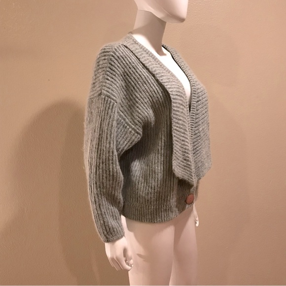 Crocodile Mohair Wool Cardigan Sweater Womens Small Light Grey Chunky Oversized - Picture 9 of 10